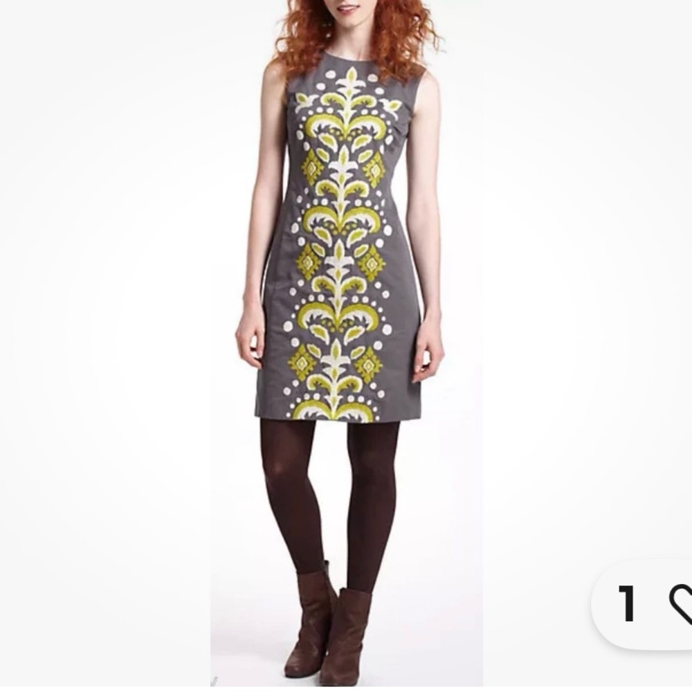 Anthropology Tabitha Gold and Gray  Sheath Mini Dress Mock Neck